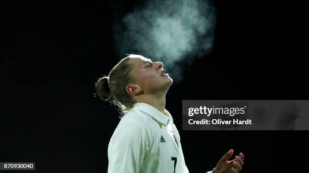 Nicole Woldmann of Germany appears frustrated during the U16 Girls international friendly match betwwen Denmark and Germany at the Skive Stadion on...