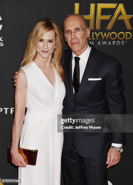 Actor Holly Hunter and producer Jeffrey Katzenberg attend the 21st Annual Hollywood Film Awards at The Beverly Hilton Hotel on November 5, 2017 in...