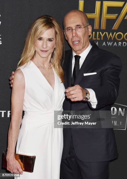 Actor Holly Hunter and producer Jeffrey Katzenberg attend the 21st Annual Hollywood Film Awards at The Beverly Hilton Hotel on November 5, 2017 in...