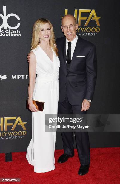 Actor Holly Hunter and producer Jeffrey Katzenberg attend the 21st Annual Hollywood Film Awards at The Beverly Hilton Hotel on November 5, 2017 in...