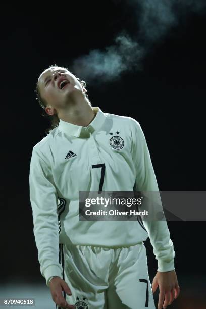 Nicole Woldmann of Germany appears frustrated during the U16 Girls international friendly match betwwen Denmark and Germany at the Skive Stadion on...