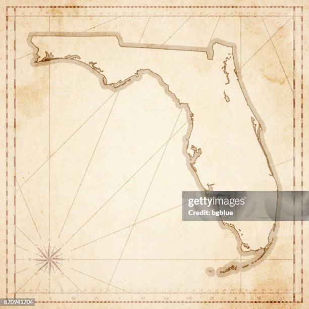 ilustraciones, imágenes clip art, dibujos animados e iconos de stock de mapa de florida en estilo vintage retro - antiguo papel con textura - jacksonville florida