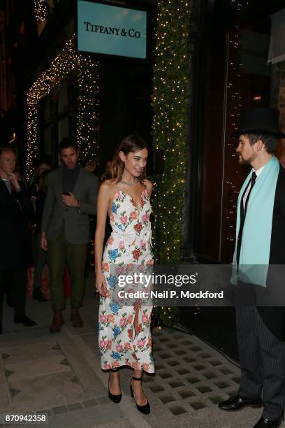 Alexa Chung sparkles in Tiffany jewels outside the Tiffany & Co. Old Bond Street Store as she unveils the 2017 Tiffany Christmas windows on November...