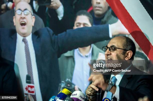 Egyptian lawyer and rights activist Khaled Ali announces his candidacy for Egypts 2018 presidential election during a press conference in Cairo on...