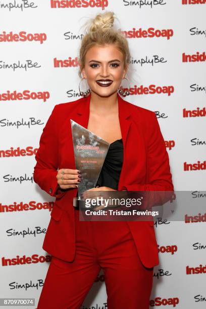 Lucy Fallon, winner of the award for Best Actress, attends the Inside Soap Awards held at The Hippodrome on November 6, 2017 in London, England.