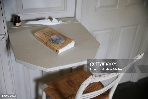 The desk that author Nathaniel Hawthorne used to write "Mosses from an Old Manse" is seen inside his study at the Old Manse in Concord, MA on Oct....