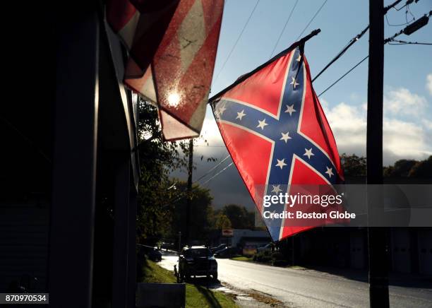 Confederate flag hangs outside a home in the Borough of Yoe in York County, PA on Oct. 24, 2017. York County went big for President Donald Trump in...