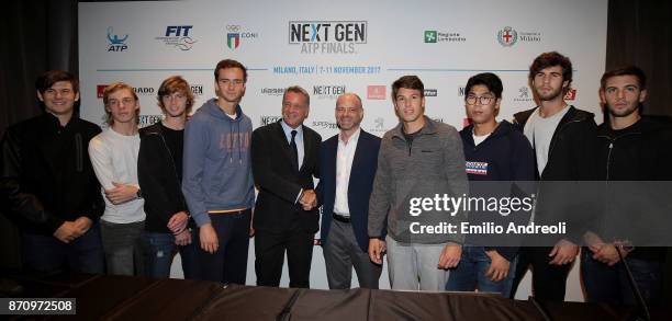 Jared Donaldson, Denis Shapovalov, Andrey Rublev, Daniil Medvedev, Chris Kermode, Gianluigi Quinzi, Hyeon Chung, Karen Khachanov and Borna Coric pose...