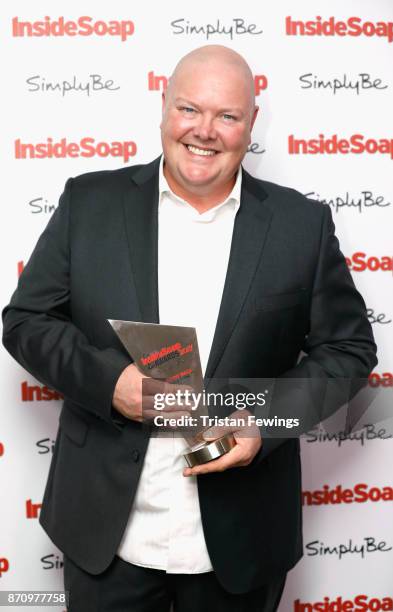 Dominic Brunt, winner of the award for Funniest Male, attends the Inside Soap Awards held at The Hippodrome on November 6, 2017 in London, England.