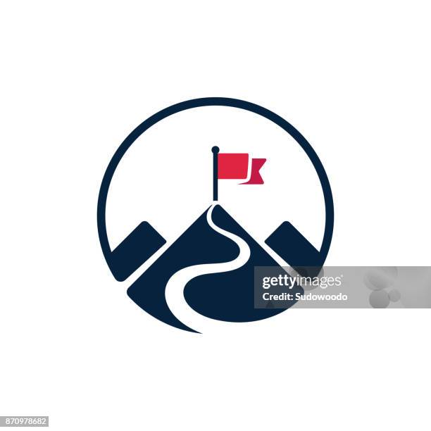 flag on mountain top icon - mountain climbing icon stock illustrations