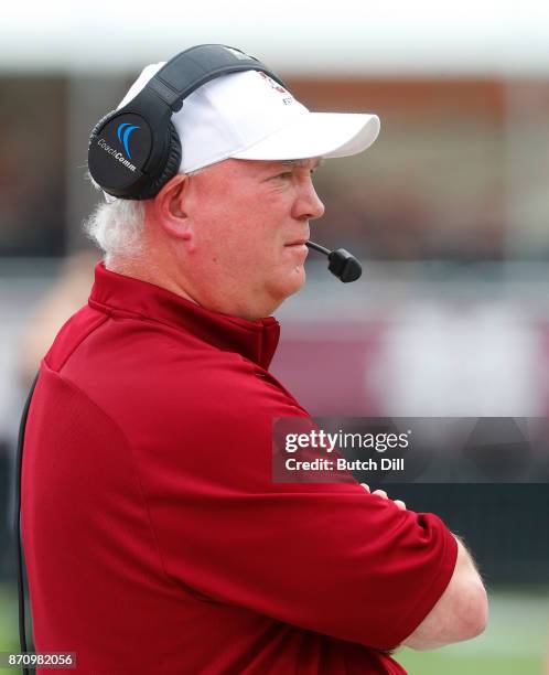 Head coach Mark Whipple of the Massachusetts Minutemen watches during the first half of an NCAA football game against the Mississippi State Bulldogs...