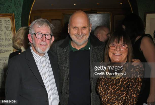 Chris Moore, Sam McKnight and Hilary Alexander attend the launch of new book "Catwalking: Photographs By Chris Moore" hosted by the British Fashion...