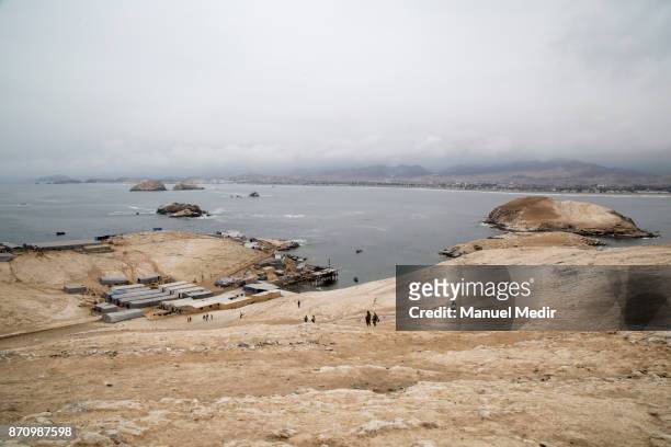 General view of the Asia Island during the extraction of guano to be used as fertilizer on November 03, 2017 in Lima, Peru. The island is located...