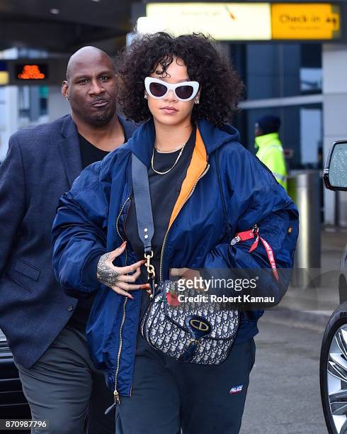 Rihanna seen out at JFK Airport on November 5, 2017 in New York City.