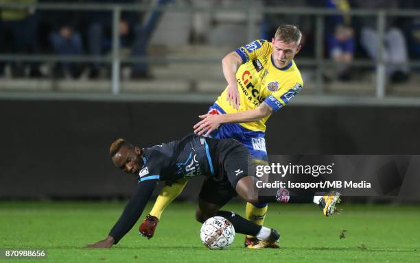 Beveren , Belgium / Waasland-Beveren v Excel Mouscron / "nFabrice OLINGA - Laurent JANS"nFootball Jupiler Pro League 2017 - 2018 Matchday 14 /...