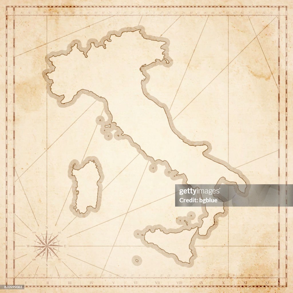 Italy map in retro vintage style - old textured paper