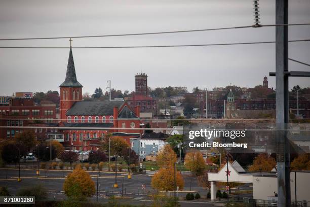 Church stands among buildings Bridgeport, Connecticut, U.S., on Sunday, Nov. 5, 2017. In Connecticut, the state that boasts America's highest...