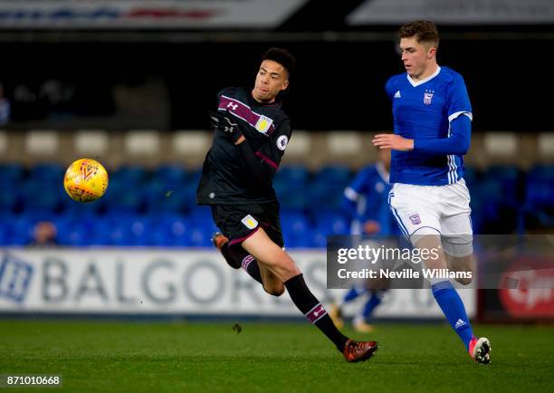 Harvey Knibbs of Aston Villa during the Premier League Cup match between Ipswich Town and Aston Villa at Portman Road on November 06 2017 in Ipswich,...