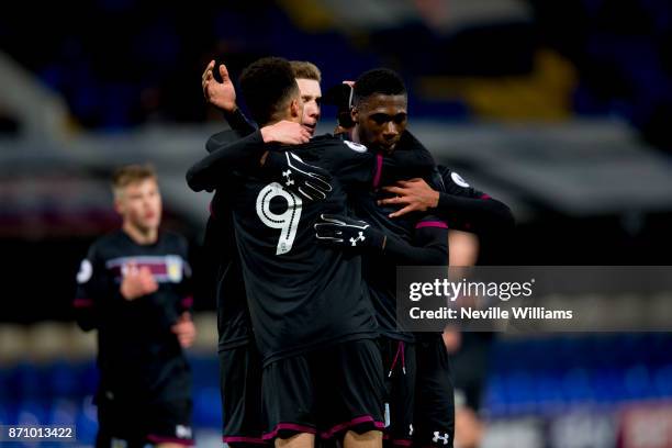 Harvey Knibbs of Aston Villa scores for Aston Villa during the Premier League Cup match between Ipswich Town and Aston Villa at Portman Road on...