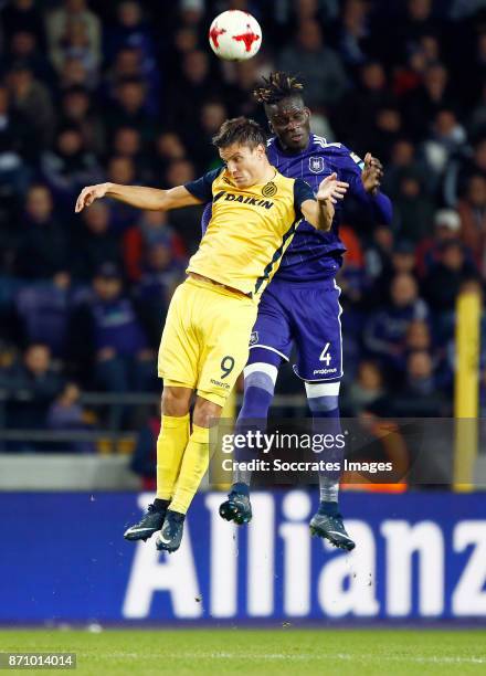 Jelle Vossen of Club Brugge, Kara Mbodji of RSC Anderlecht during the Belgium Pro League match between Anderlecht v Club Brugge at the Constant...