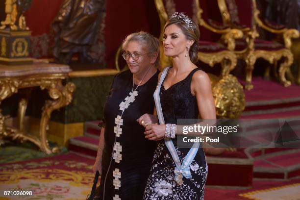 Queen Letizia of Spain and Israeli President wife Nechama Rivlin attend a Gala Dinner at the Royal Palace on November 6, 2017 in Madrid, Spain.