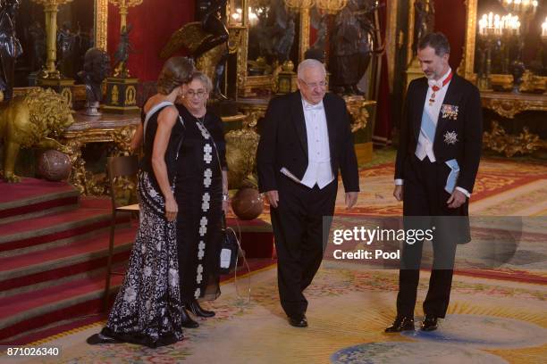 King Felipe VI of Spain and Queen Letizia of Spain receive Israeli President Reuven Rivlin and wife Nechama Rivlin for a Gala Dinner at the Royal...