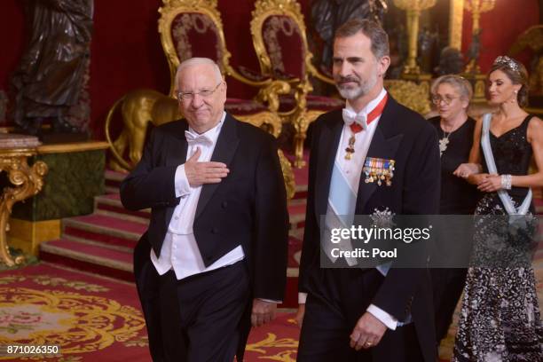 King Felipe VI of Spain and Israeli President Reuven Rivlin attend a Gala Dinner at the Royal Palace on November 6, 2017 in Madrid, Spain.