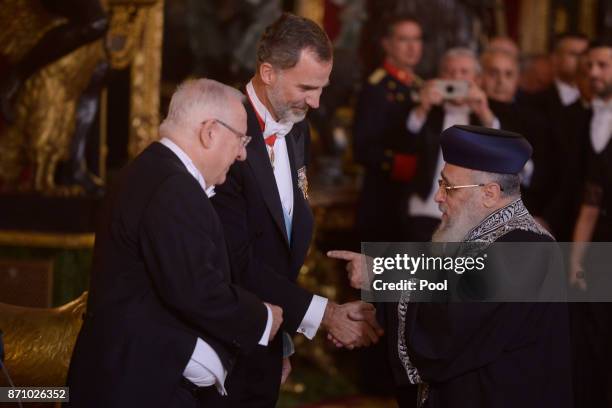 King Felipe VI of Spain and Israeli President Reuven Rivlin attend a Gala Dinner at the Royal Palace on November 6, 2017 in Madrid, Spain.