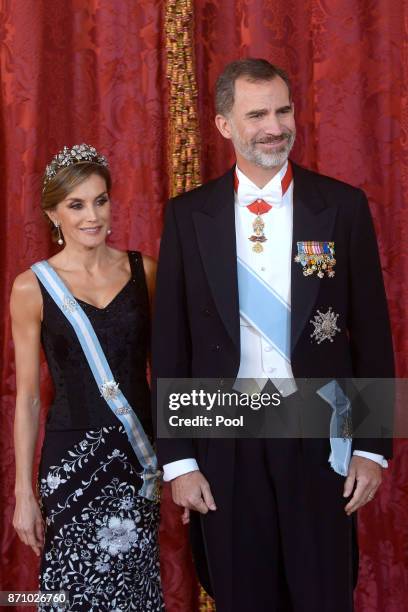 King Felipe VI of Spain and Queen Letizia of Spain receive Israeli President Reuven Rivlin and wife Nechama Rivlin for a Gala Dinner at the Royal...