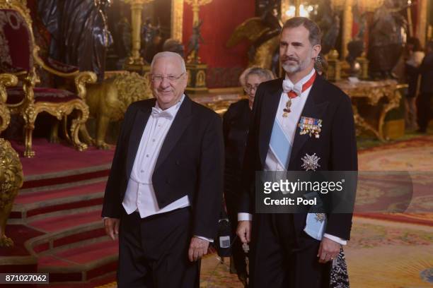 King Felipe VI of Spain and Israeli President Reuven Rivlin attend a Gala Dinner at the Royal Palace on November 6, 2017 in Madrid, Spain.