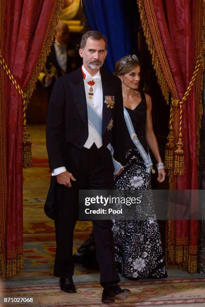 King Felipe VI of Spain and Queen Letizia of Spain receive Israeli President Reuven Rivlin and wife Nechama Rivlin for a Gala Dinner at the Royal...