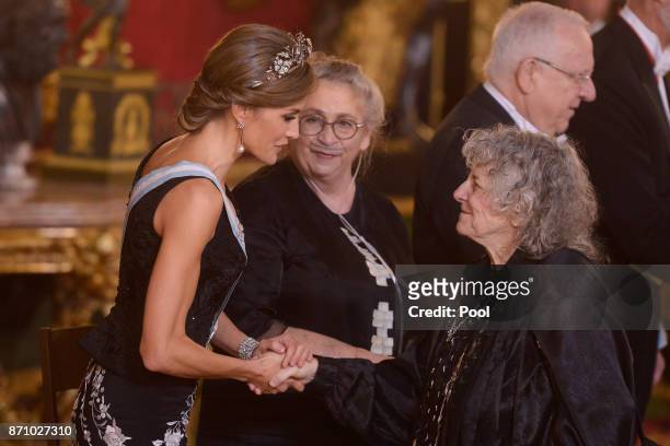Queen Letizia of Spain and Israeli President wife Nechama Rivlin attend a Gala Dinner at the Royal Palace on November 6, 2017 in Madrid, Spain.