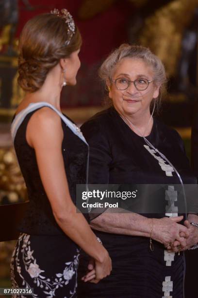 Queen Letizia of Spain and Israeli President wife Nechama Rivlin attend a Gala Dinner at the Royal Palace on November 6, 2017 in Madrid, Spain.