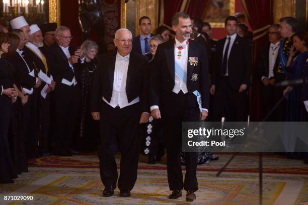 King Felipe VI of Spain and Israeli President Reuven Rivlin attend a Gala Dinner at the Royal Palace on November 6, 2017 in Madrid, Spain.