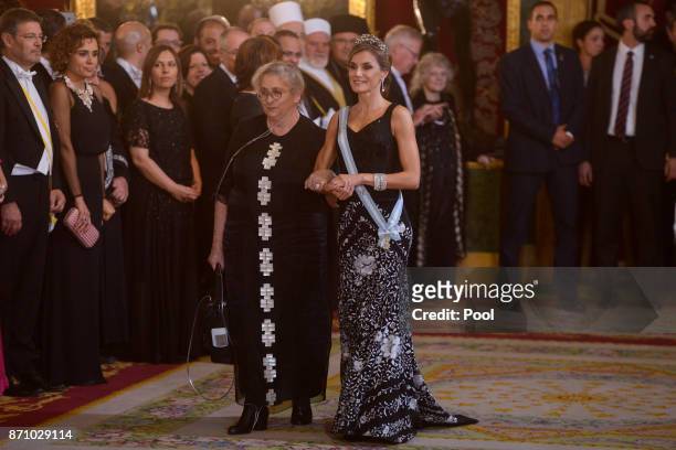Queen Letizia of Spain and Israeli President wife Nechama Rivlin attend a Gala Dinner at the Royal Palace on November 6, 2017 in Madrid, Spain.