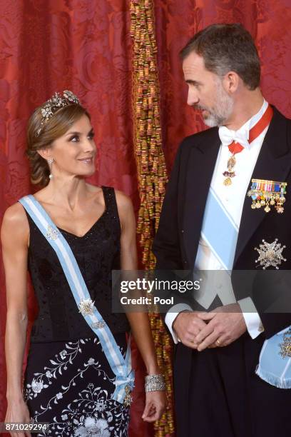 King Felipe VI of Spain and Queen Letizia of Spain receive Israeli President Reuven Rivlin and wife Nechama Rivlin for a Gala Dinner at the Royal...