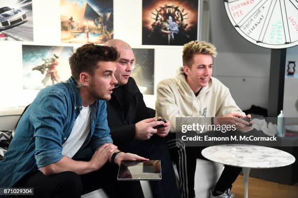 Xbox On's Benny with Bateson and Miniminter at the Xbox One X Launch Livestream on November 6, 2017 in London, England.