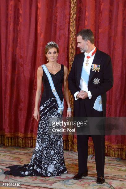 King Felipe VI of Spain and Queen Letizia of Spain receive Israeli President Reuven Rivlin and wife Nechama Rivlin for a Gala Dinner at the Royal...