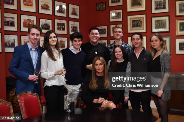 Caitlyn Jenner poses with students at The Cambridge Union on November 6, 2017 in Cambridge, Cambridgeshire.