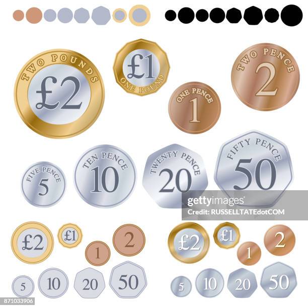 british coin set - pound coins stock illustrations