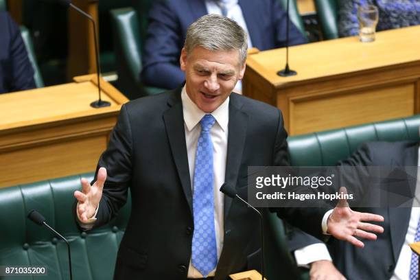 National Party leader Bill English makes a speech during the Commission Opening of Parliament on November 7, 2017 in Wellington, New Zealand. Labour...
