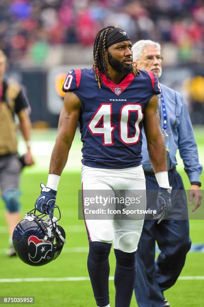 Houston Texans cornerback Marcus Williams walks off the field after the football game between the Indianapolis Colts and the Houston Texans on...