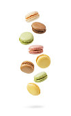 Colorful and falling French Macarons