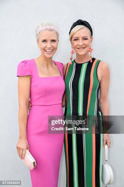 Livinia Nixon and Jo Hall pose on Melbourne Cup Day at Flemington Racecourse on November 7, 2017 in Melbourne, Australia.