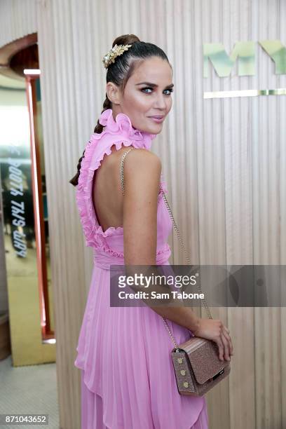 Jodi Gordon poses at the Myer Marquee on Melbourne Cup Day at Flemington Racecourse on November 7, 2017 in Melbourne, Australia.