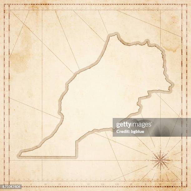 morocco map in retro vintage style - old textured paper - moroccan pattern stock illustrations