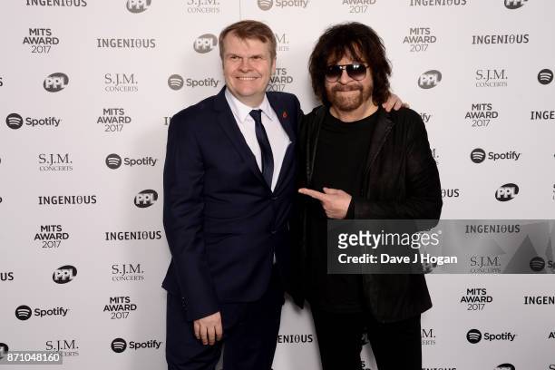 Rob Stringer and Jeff Lynne attend the 26th annual Music Industry Trust Awards held at The Grosvenor House Hotel on November 6, 2017 in London,...