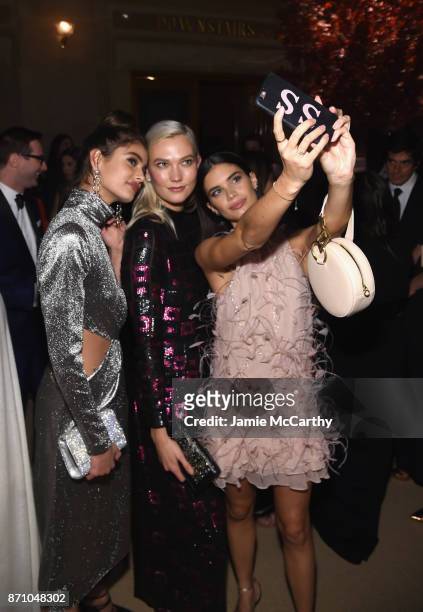 Taylor Hill, Karlie Kloss and Sara Sampaio attend the 14th Annual CFDA/Vogue Fashion Fund Awards at Weylin B. Seymour's on November 6, 2017 in the...