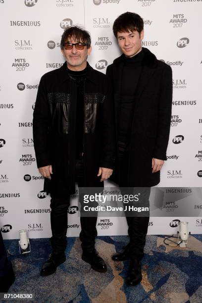 Ian Broudie and Riley Broudie attend the 26th annual Music Industry Trust Awards held at The Grosvenor House Hotel on November 6, 2017 in London,...