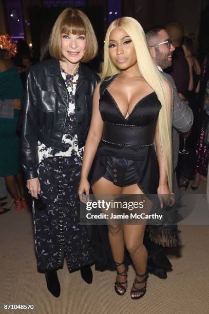 Anna Wintour and Nicki Minaj attend the 14th Annual CFDA/Vogue Fashion Fund Awards at Weylin B. Seymour's on November 6, 2017 in the Brooklyn borough...